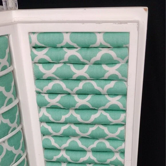 Pottery Barn Teen Rotating Spinning 3-sided White Teal Jewelry Organizer Box